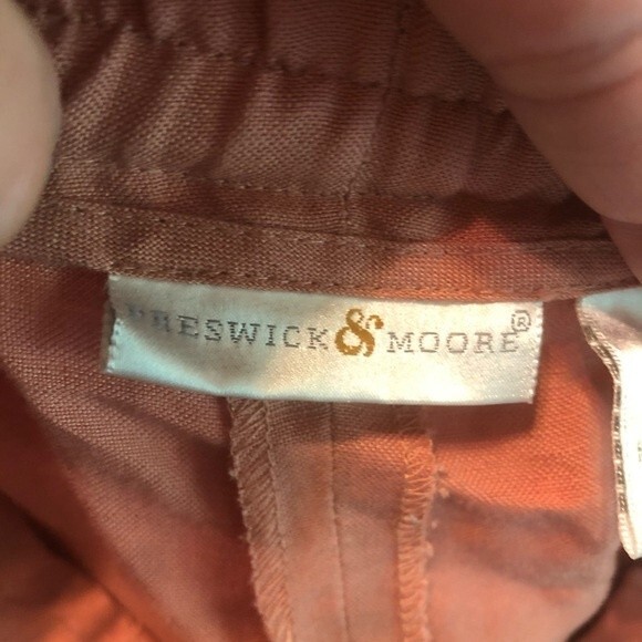 PRESWICK & MOORE Linen Blend Pants Salmon Pink Elastic Waist Trousers Medium - Picture 3 of 5